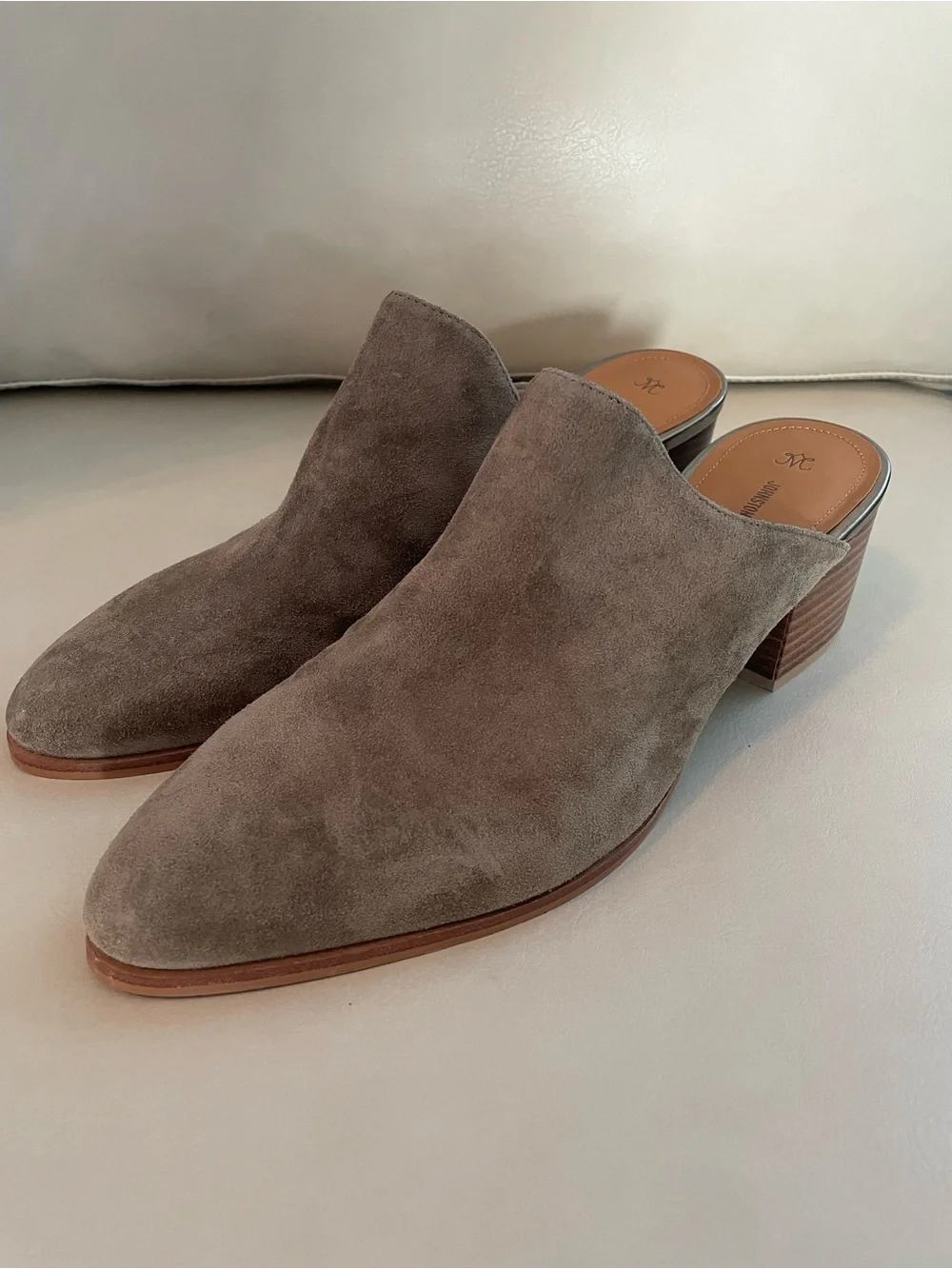 Johnston & Murphy Taupe Italian Suede Slip-On Mules